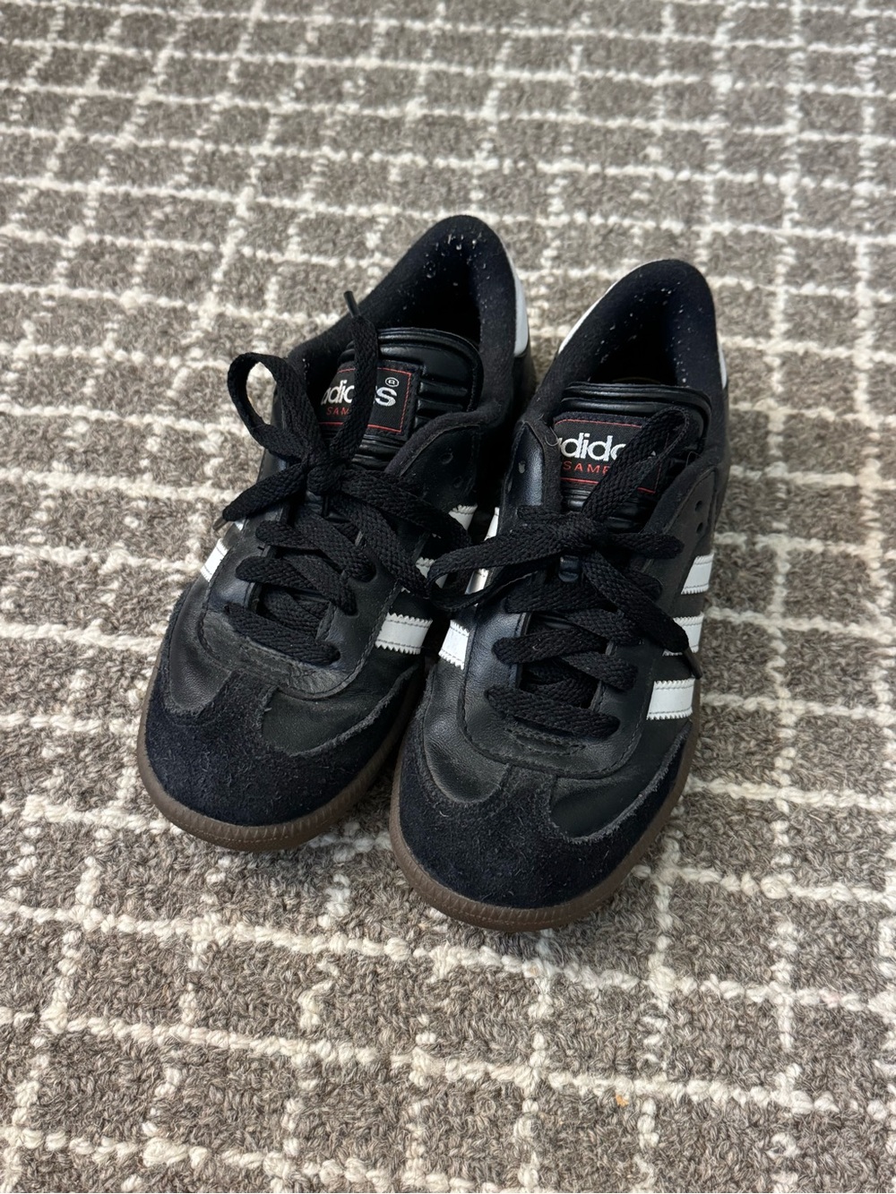 adidas Kids Black Sambas with White Stripes
